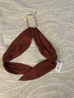 WeWoreWhat Bandana Wrap Linen Halter Top with Gold Chain